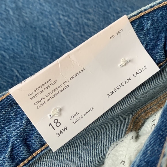 American Eagle Blue Distressed 90’s Boyfriend Jeans Long High Rise NWT - Picture 12 of 13